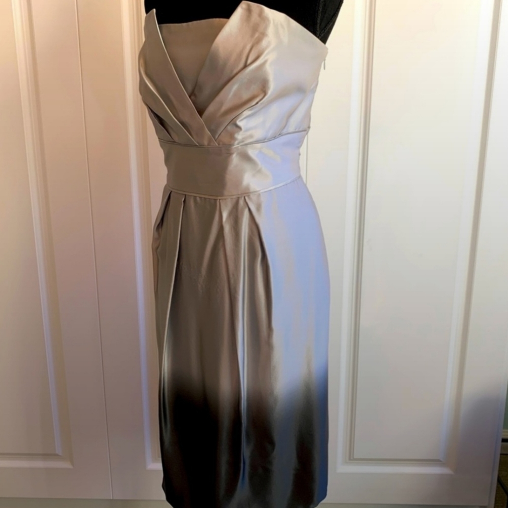 White House Black Market Strapless Silver Dress